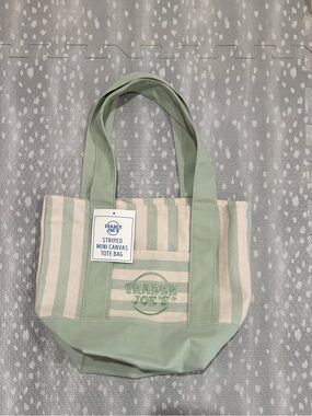Trader Joe’s Green Striped Mini Canvas Reusable Tote Shopping Bag NWT